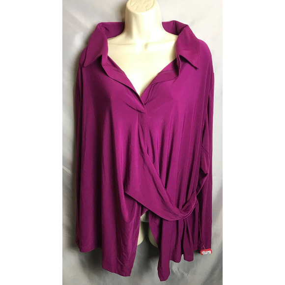 Citiknit Tops - Effortless Style Purple Blouse Womens 3X NWT Collared V Neck LS QVC